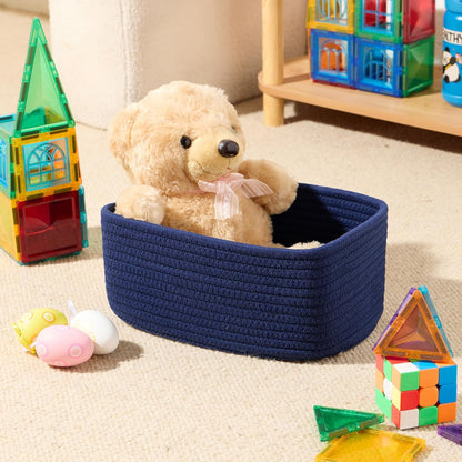 MiniArk Small Storage Baskets for Organizing | Closet Organizer Bins | Shelf Toy Basket | Woven Rope Baskets | Cube Decorative Box | Shallow Basket | L11.5xW7.5xH4.7| Brown