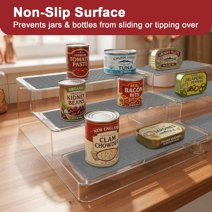 Expandable Can Rack Organizer 2 Pack, 3-Tier Adjustable Length | Set of 2 Holds Up to 36 Cans, Stability with Non-Skid Shelf, Canned Goods Storage Display for Pantry, Cabinet