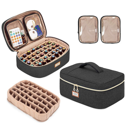 CURMIO Essential Oil Storage Case for 40 Bottles (5ml-30ml), Essential Oils Organizer Case with 2 Detachable Visible Pouches and Portable Handle, Patented Design, Gray (Bag Only)