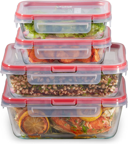 Pyrex Freshlock (4 Cup) Glass Food Storage Containers Set, Airtight & Leakproof Plastic Locking Lids BPA-Free, Meal Prep Containers Set, Freezer Dishwasher Microwave Safe