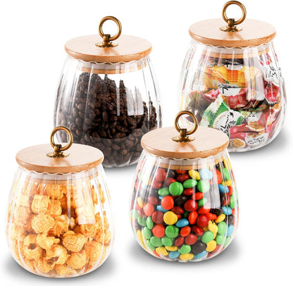 Frcctre 4 Pack 25 FL OZ Glass Storage Jars with Bamboo Lid, Kitchen Airtight Glass Canister Sugar Container Decorative Storage Container for Coffee Bar Food Sugar Coffee Beans Candy Tea