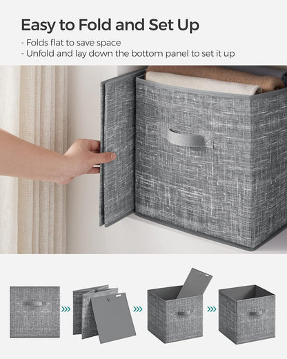 SONGMICS Storage Cubes, 11-Inch Non-Woven Fabric Bins with Double Handles, Set of 6, Closet Organizers for Shelves, Foldable, for Clothes, Cattail Gray UROB26LG