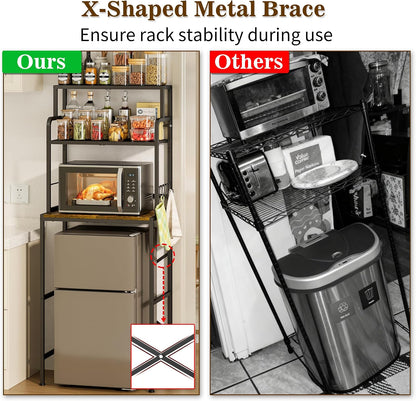 Yuyetuyo 3-Tier Mini Fridge Stand Shelf with Storage, Microwave Organizer Shelf and Mini Fridge Cabinet with Storage for Kitchen, Dorm, and Coffee Bar with Mini Fridge Space