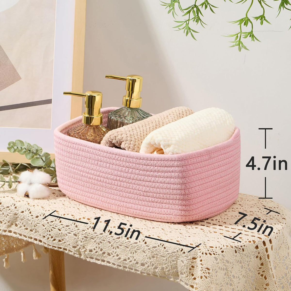 MiniArk Small Storage Baskets for Organizing | Closet Organizer Bins | Shelf Toy Basket | Woven Rope Baskets | Cube Decorative Box | Shallow Basket | L11.5xW7.5xH4.7| Brown