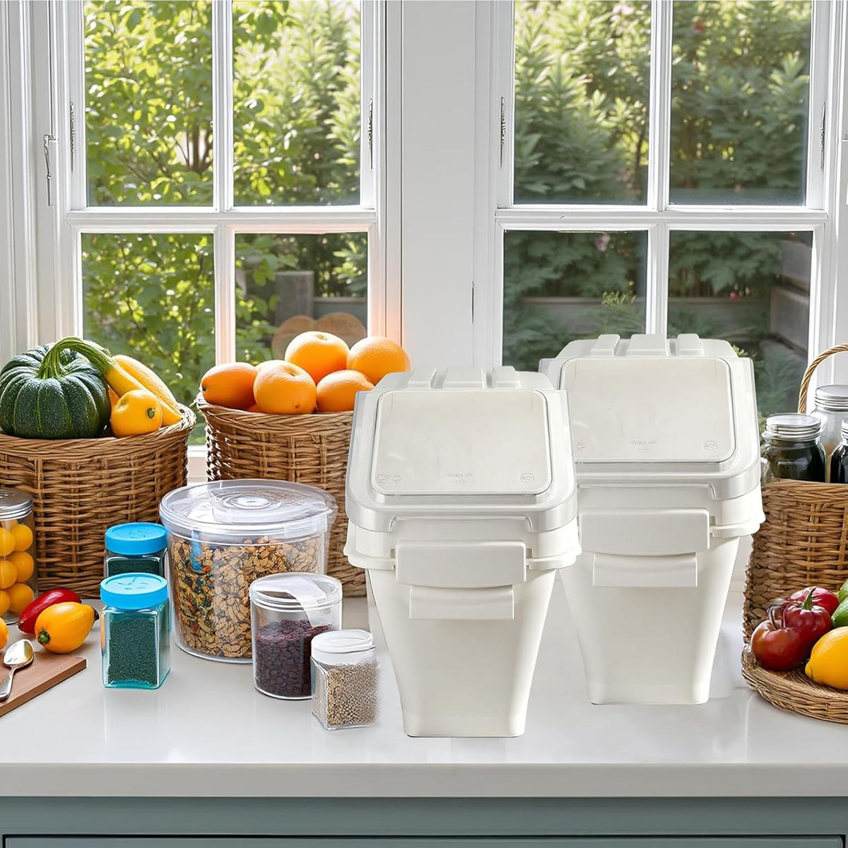 Flour Bin, 10 lb Stackable Kitchen Ingredient Storage Container with Lid - Food Pantry Organizer for Flour, Sugar, Rice, Baking,Dog Food Supplies (2.64 GAL-2.33 LB)