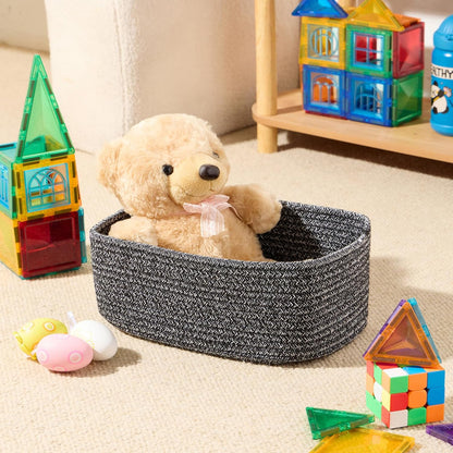 MiniArk Small Storage Baskets for Organizing | Closet Organizer Bins | Shelf Toy Basket | Woven Rope Baskets | Cube Decorative Box | Shallow Basket | L11.5xW7.5xH4.7| Brown
