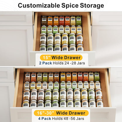 iSPECLE Spice Drawer Organizer, 2-Tier Low Profile Spice Rack Insert for Kitchen Drawers, Fits 15"–30" Wide Drawers, Keeps Labels Visible, No Slip No Rattle, Oil-Resistant Carbon Steel, Black