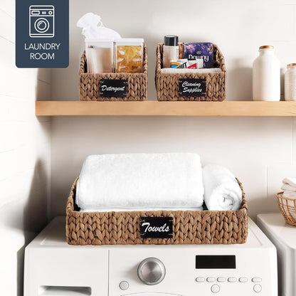 Best Choice Products Water Hyacinth Pantry Storage Baskets, Wicker Baskets w/Built-in Handles, Handwoven Shelf Baskets for Organizing, Pantry Organizers and Storage, 3-Pack - Natural