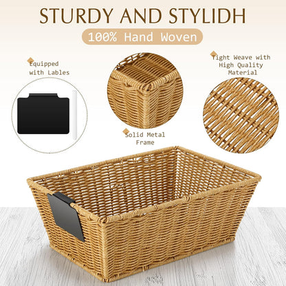 Marsui 6 Pcs Wicker Storage Baskets with Labels Handwoven Multi-size Brown Wicker Storage Bins for Organizing Small Baskets Container for Shelves Closet Pantry Toilet(Brown )