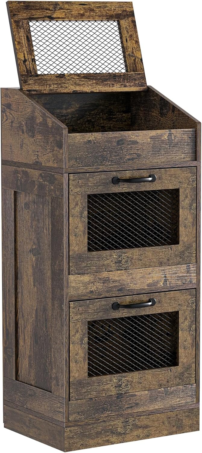 Potato Storage Bin with Lid, Rustic Wooden Onion Storage Bin, Bread Box for Kitchen, Kitchen Decorative Vegetable Storage Cabinet, Rustic Grey HPC001SG