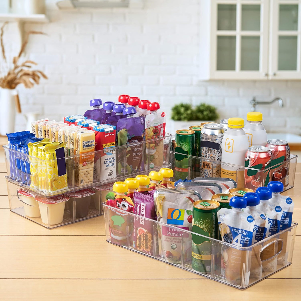 ClearSpace Plastic Pantry Bins with Removable Dividers - Kitchen Storage and Organization (4 Pack)