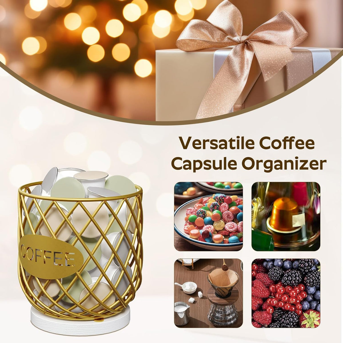YATINEY Coffee Pod Holder Organizer, Holder for K Cup, Large Capacity Coffee Pod Basket, Versatile Coffee Capsule Storage Organizer, for Kitchen Countertop, Rustic Brown KH09BR