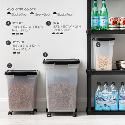 IRIS USA Airtight Dog Food Storage Container, WeatherPro, Up to 50 lbs, Removable Wheels, for Dog Cat Bird and Other Pet Food Storage Bin, Keep Fresh, Translucent Body, Made in USA, Clear/Gray