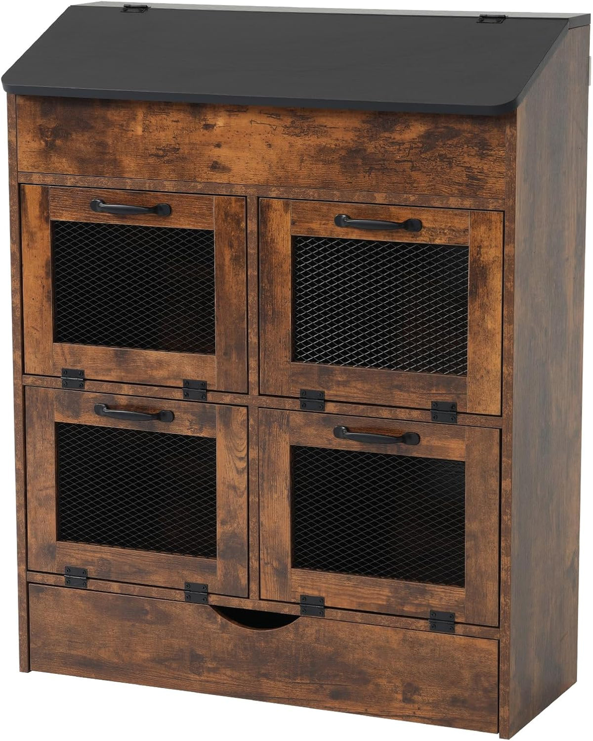 Verano Garden Potato Storage Bin, Wood Bread Box with Lid, Farmhouse Potato and Onion Storage Bin with Mesh Doors, Fruit and Vegetable Storage Rack with Removable Drawer (Rustic Brown, 16.0")