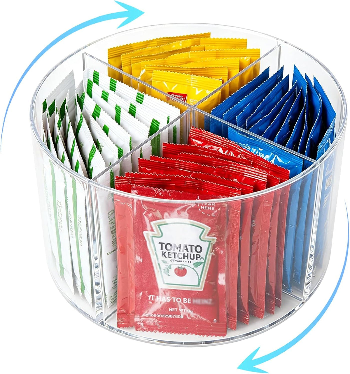 Sauce Packet Organizer with 360° Turntable, for Ketchup Packets,mayo packets,Hot Sauce,Seasoning,Drink Packet, Clear Sauce Packet Holder with Dividers