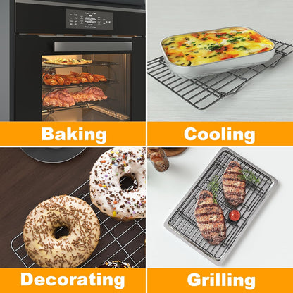 2PCS Cooling Racks for Cooking and Baking - 10" x 15"Heavy Duty Stainless Steel Wire Rack for Baking, Grilling, Roasting - Oven & Dishwasher Safe - Fits Jelly Roll Sheet Pan-Silver