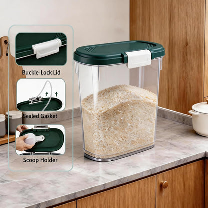 Large Rice Storage Container 15-20 Lbs, Tall Flour Container with Scoop + Cup - Slim Dry Food Storage Bin for Cereal, Sugar, Beans, Pet Dog Cat Food Container - Kitchen and Pantry Storage Organization