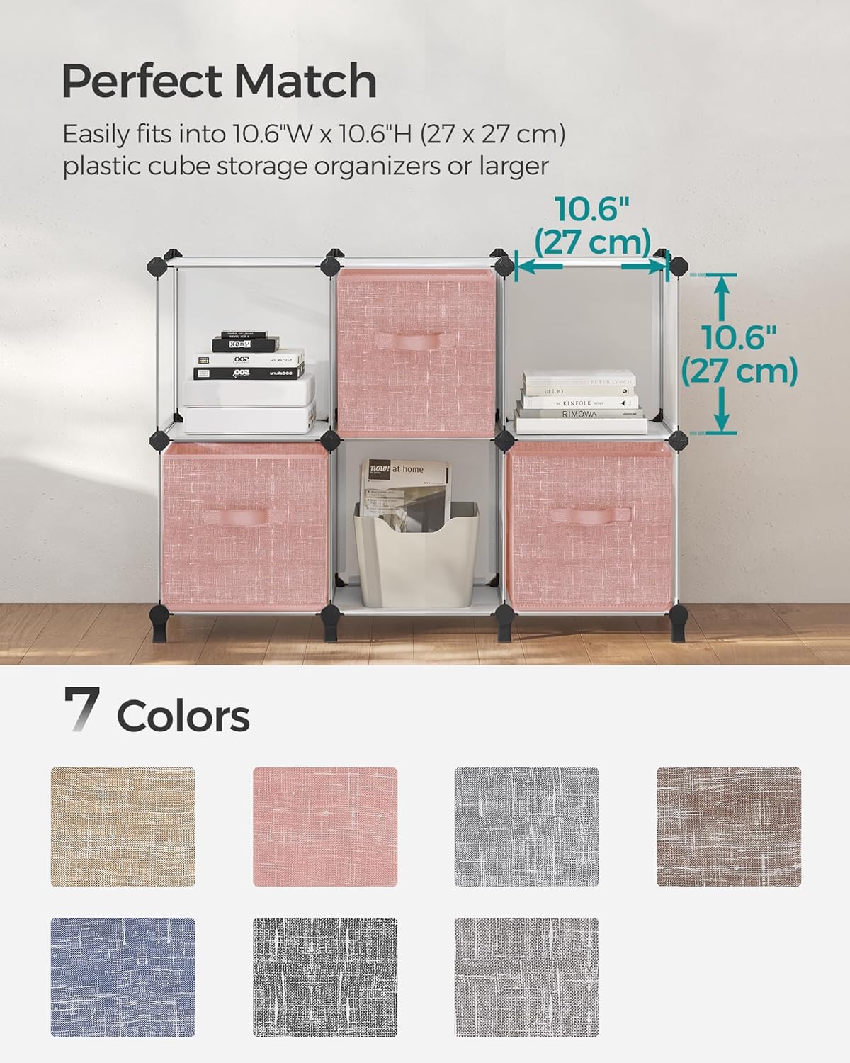 SONGMICS Storage Cubes, 11-Inch Non-Woven Fabric Bins with Double Handles, Set of 6, Closet Organizers for Shelves, Foldable, for Clothes, Cattail Gray UROB26LG