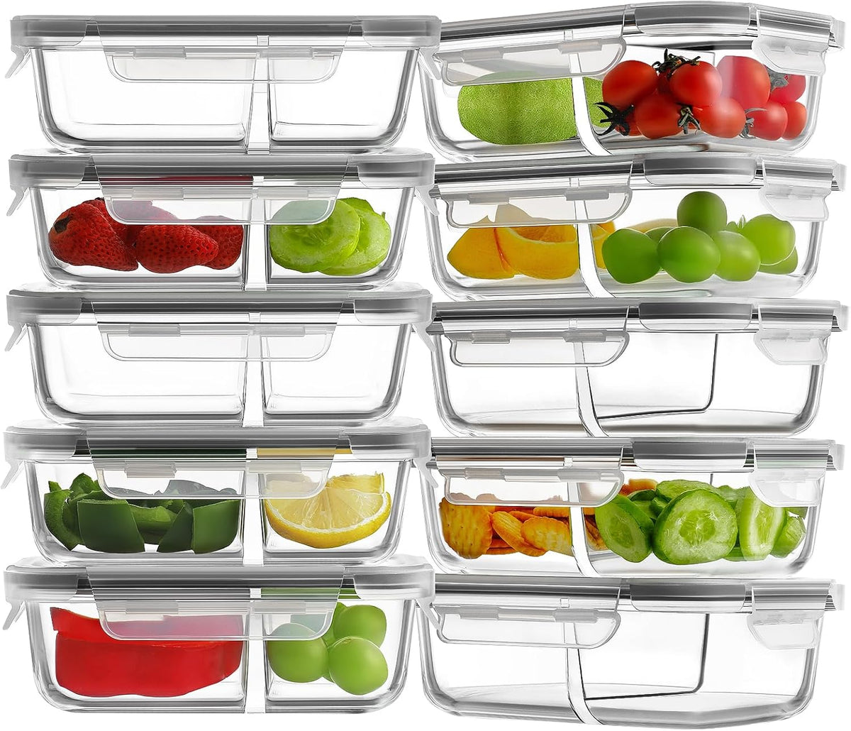 36oz Large Glass Meal Prep Containers with lids, Glass Food Storage Containers with Leak Proof Snap Lock Lids, Airtight Bento lunch Boxes, Kitchen Storage, Oven, Freezer and Dishwasher Safe