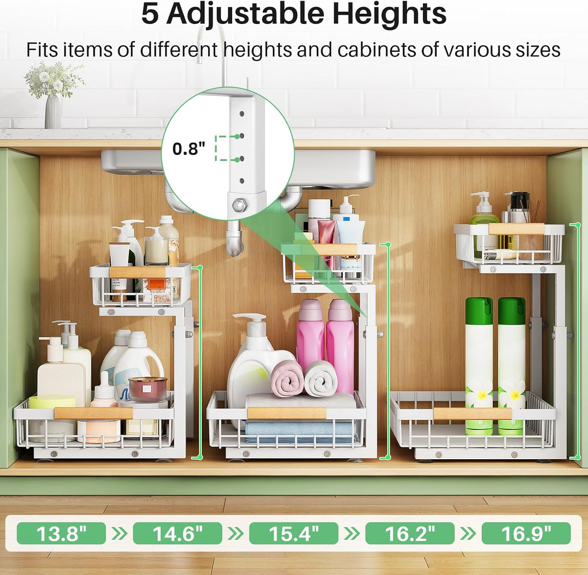 Kitstorack Under Sink Organizer, 2 Tier Under the Sink Storage, Slide out Pull out Cabinet Organizer Shelf, Metal Sliding Drawer for Kitchen Bathroom Pantry Closet Organization Rack, Black