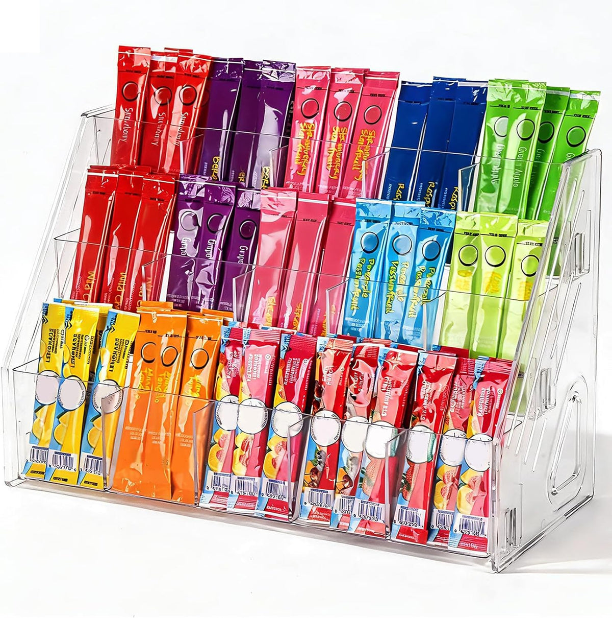 Drink Packet Organizer, Acrylic Water Flavor Packet Holder, Drink Mix Organizer Hydration Powdered Mixes Holder Container for Kitchen Cabinet Countertop Pantry Storage (3 Tier)