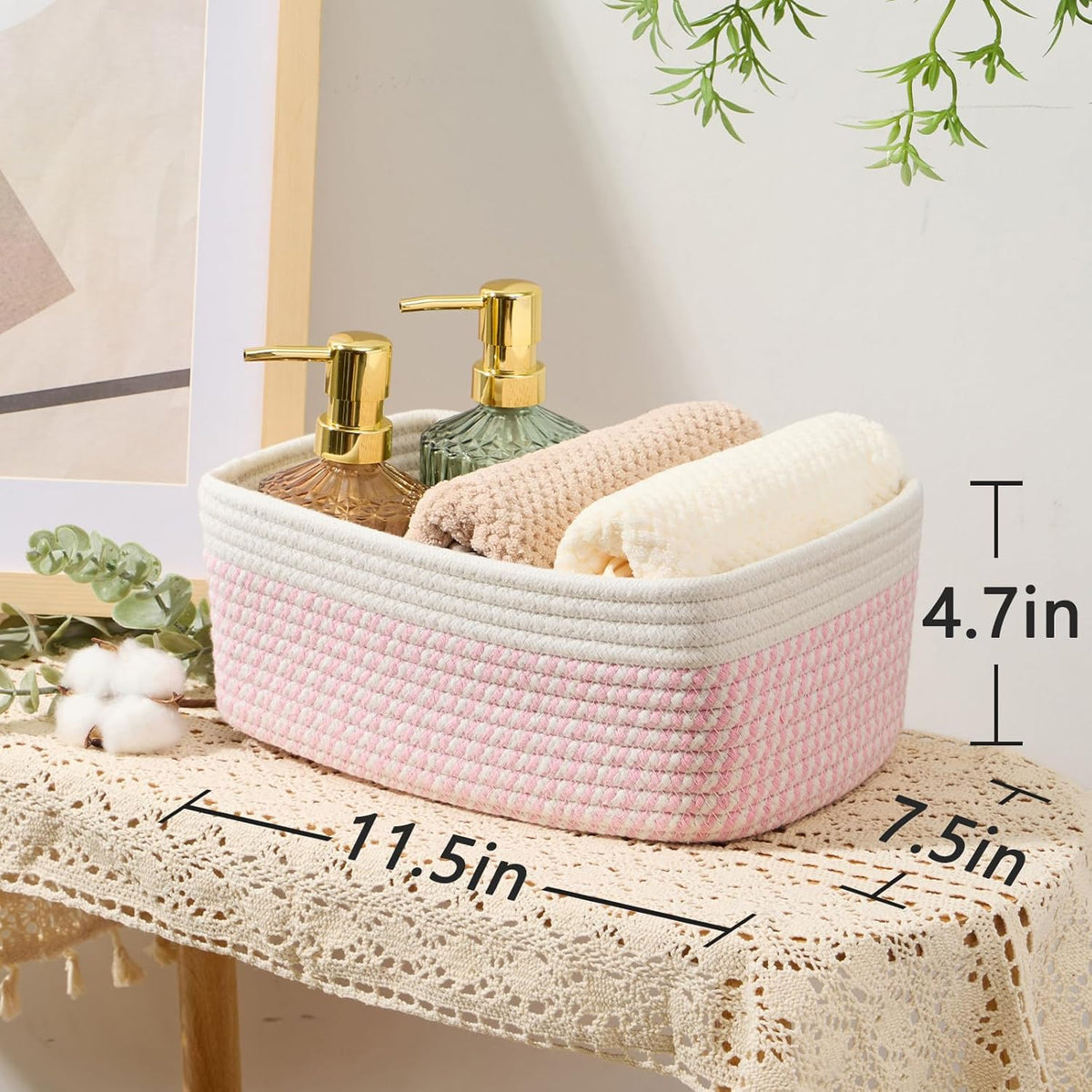 MiniArk Small Storage Baskets for Organizing | Closet Organizer Bins | Shelf Toy Basket | Woven Rope Baskets | Cube Decorative Box | Shallow Basket | L11.5xW7.5xH4.7| Brown