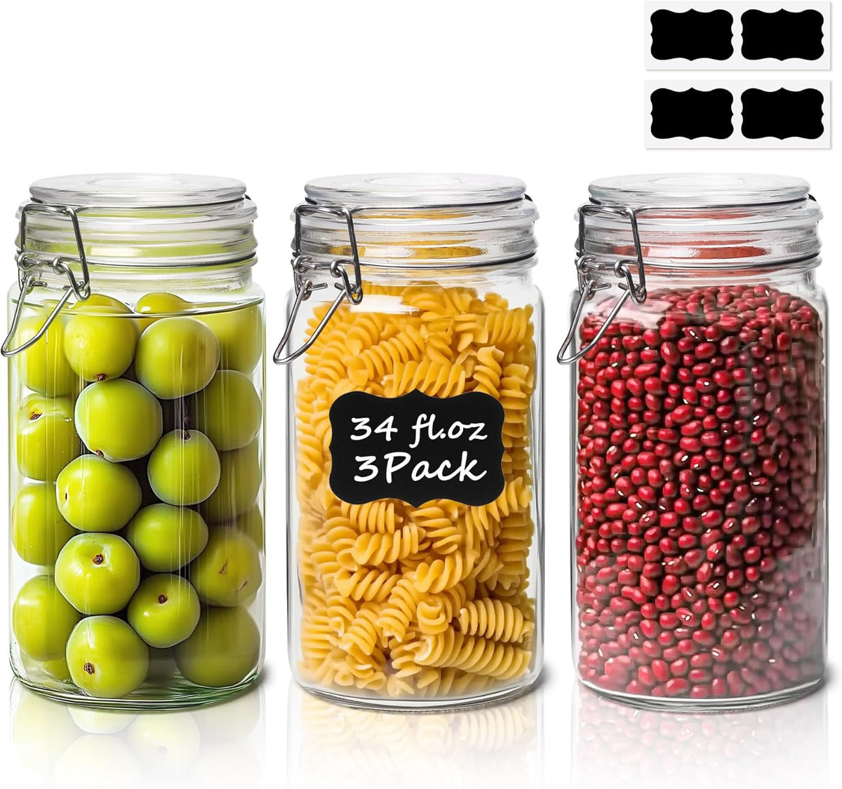 ComSaf 3-Pack 68oz 13-Inch Tall Glass Pasta Containers for Spaghetti & Long Pasta, Slender Airtight Canisters for Vertical Pantry Organization, Food Storage Jars for Linguine & Breadsticks