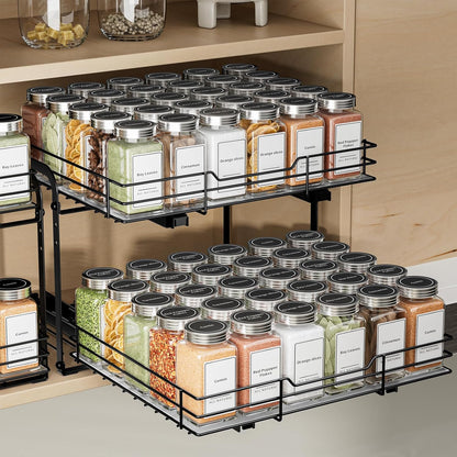 BOIVSHI 2-Tier Spice Rack, Pull Out Cabinet Organizer Spice Racks Height Adjustable Heavy Duty Metal Basket for Inside Cabinets & Pantry Closet(9.5''Wx10.5''Dx9.5''H)