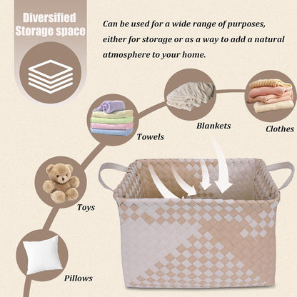BROWNLILY Handwoven Clothes Basket Laundry Hampers Large Wicker Storage Baskets for Shelves Blankets Closet Storage Bins Car Bedroom Bathroom Organizers and Storage Bath (Pack of 4, Brown)