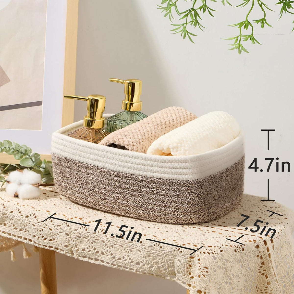 MiniArk Small Storage Baskets for Organizing | Closet Organizer Bins | Shelf Toy Basket | Woven Rope Baskets | Cube Decorative Box | Shallow Basket | L11.5xW7.5xH4.7| Brown