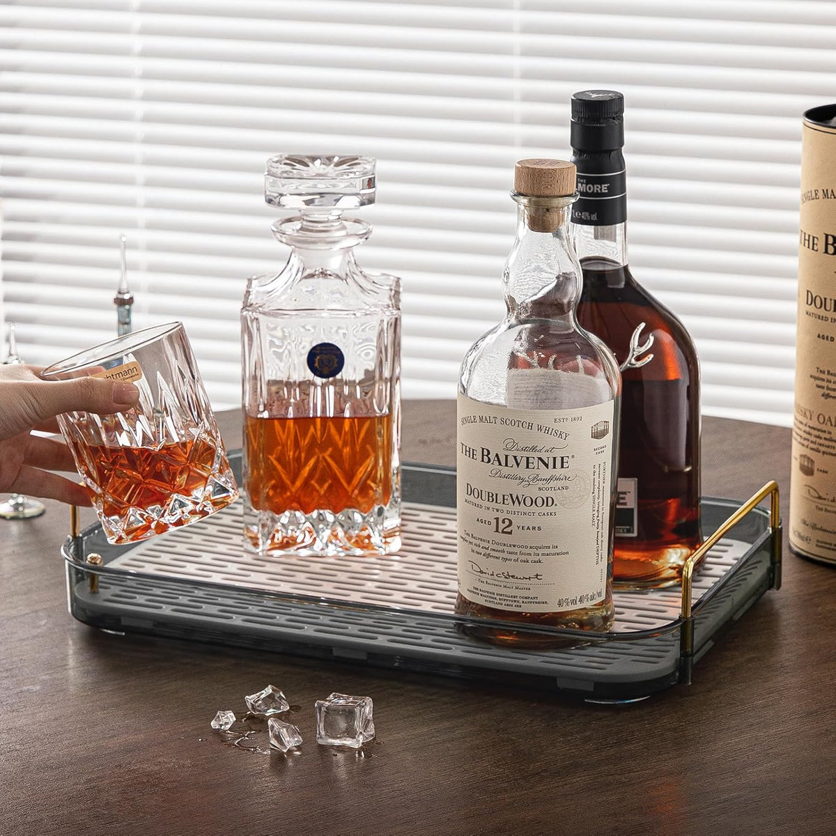 Seoneiro Whiskey Tray, Glass Cup Rack, Mug Holder, Coffee Cup Organizer, Bathroom Countertop Organizer with Drain Board Wine Glass Decorative, Food Tray, Kitchen Spice Rack