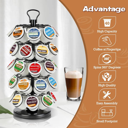 BLACKSMITH FAMILY 36 K Cup Pod Carousel Easy Assembly Design K Cup Holders,K Cup Holder, K Cups Holder,K Cup Carousel, 4-Tier Coffee Pods Holder Storage Organizer Stand,Glossy Black