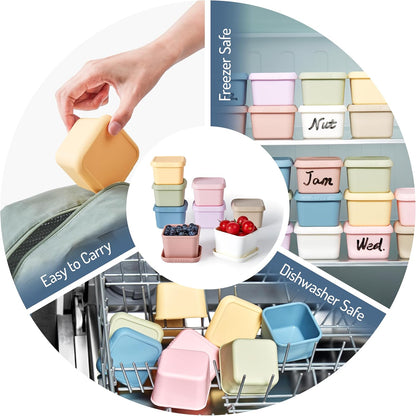 ISSEVE 6oz Silicone Snack Containers for Kids, Reusable Small Containers with Lids, Leak Proof Silicone Food Storage Containers, Stackable Kids Lunch Box for Daycare, School, Travel