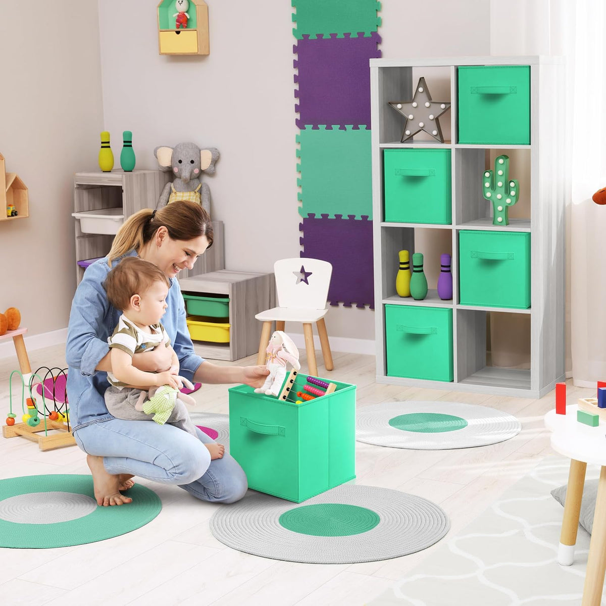 Sorbus Fabric Storage Cubes - 8 Foldable Storage Bins for Organizing Pantry, Cubbies, Toy Box - Clothes Storage & Closet Organizer - 11 Inch Collapsible Cube Baskets for Shelves with Handle