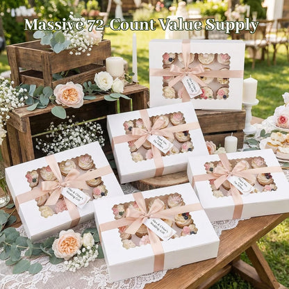 VGOODALL 12 Count Cupcake Boxes, 6PCS Cupcake Container with Window Boxes Holding 72 Pastry Box for Birthday Holiday Party Bakery Supplies 13.2"x9.8"x4"