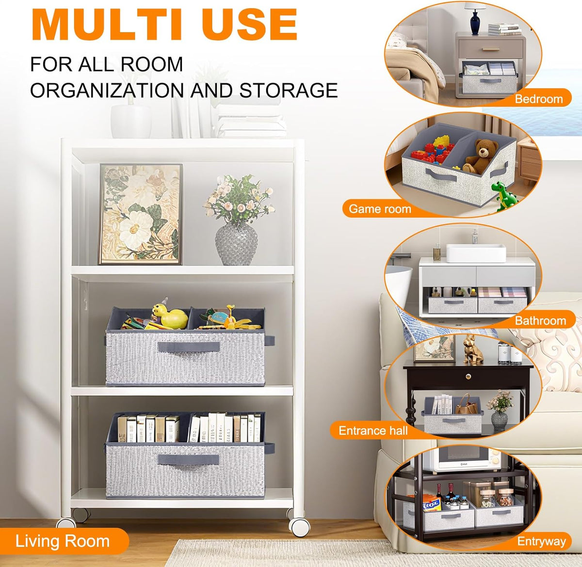 Closet Storage Bins, Large Closet Organizer Baskets with Divider & Handles,Trapezoid Fabric Shelf Organizers, Collapsible Storage Cubes for Clothes, Towels, Toys - Beige