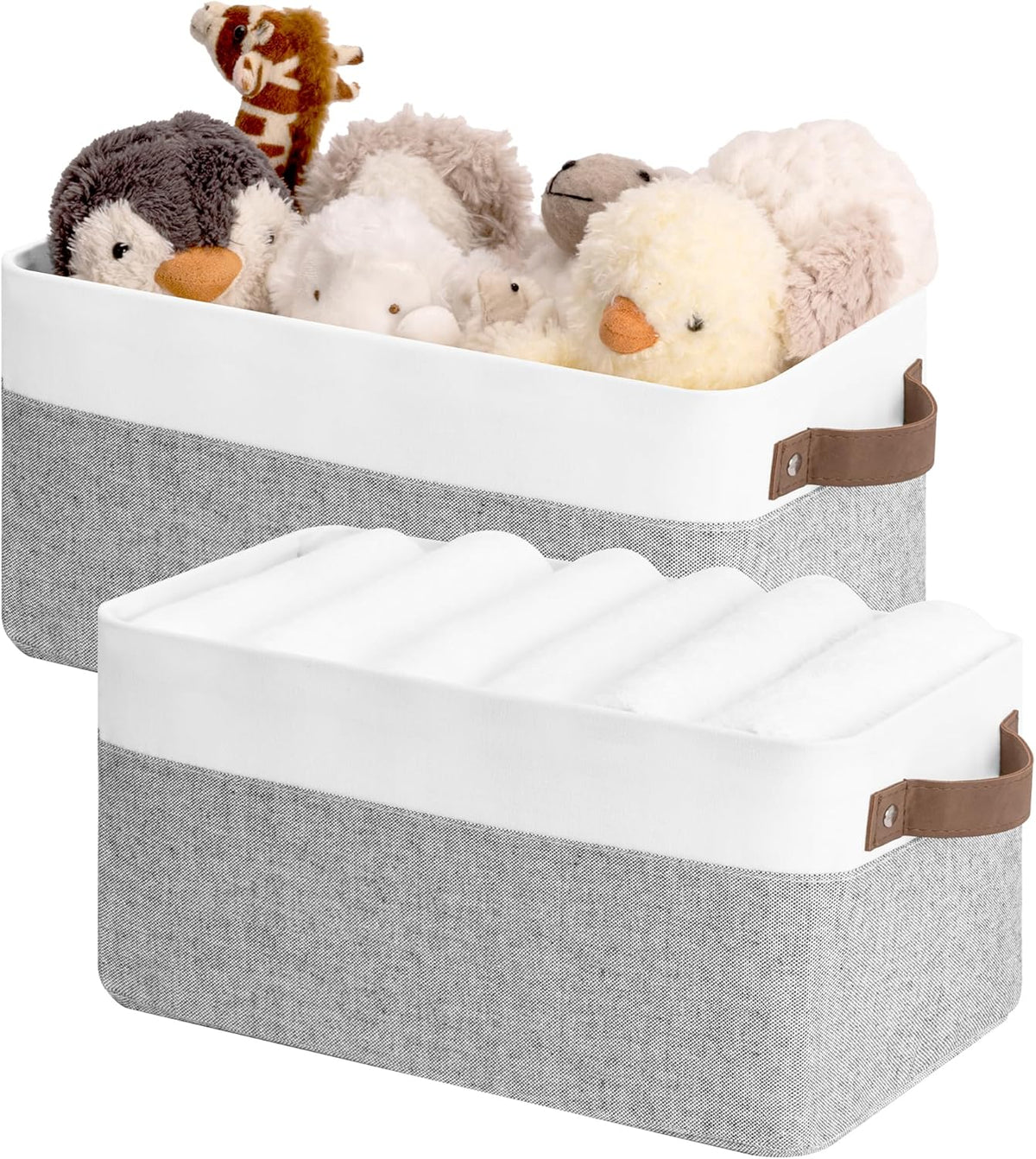 StorageWorks Narrow Storage Bins, Small Basket for Closet and Shelves, Fabric Organizer with Handles, Toilet Paper Storage, Black, 2-Pack