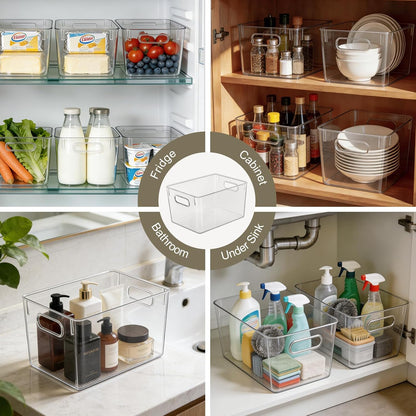 Hudgan Set of 8 Clear Plastic Storage Bins 4 Large and 4 Small Stackable Storage Containers for Pantry Organizers and Kitchen Storage, Cabinet, Freezer, Under Sink Organization