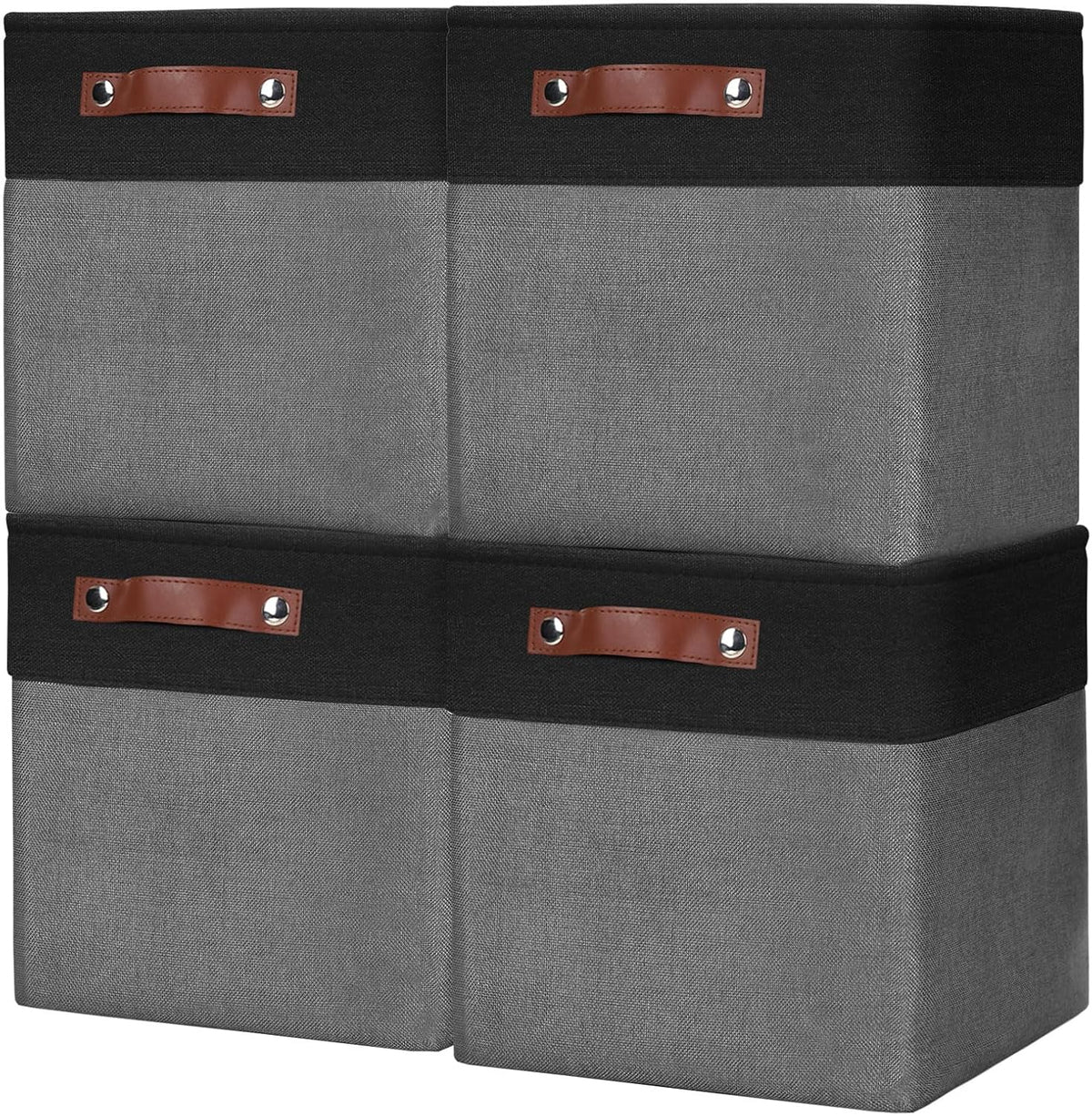 Bagnizer Large Fabric Storage Baskets | 50L Storage Bins, Decorative Linen Closet Baskets with Handles for Organizing, Shelf, Toys, Clothes, Home, Office, Nursery, 17x12x15Inches (Grey&White)