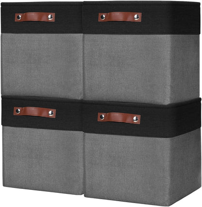 Bagnizer Large Fabric Storage Baskets | 50L Storage Bins, Decorative Linen Closet Baskets with Handles for Organizing, Shelf, Toys, Clothes, Home, Office, Nursery, 17x12x15Inches (Grey&White)