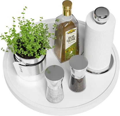 Lazy Susan Organizer, 10 Inch Non-Skid Bamboo Turntable Organizer for Salt Pepper Olive Oil and Spices Next to Stove, Wooden Lazy Susan for Table or Kitchen Countertop Organizer