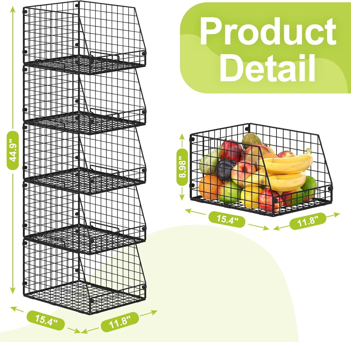 Jakyitvi XXL Stackable Wire Storage Basket, Extra Large Capacity Pantry Organizer and Storage, Muti-Purpose for Fruit Vegetable Basket & Toy Bin & Snack Organizer