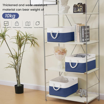 Large Storage Baskets- 15.7x11.8x8.26 inch Storage Bins for Shelves and Closet Organizing, Foldable Fabric Bin for Home Organization Clothes and Laundry (3-Pack, White&Khaki)