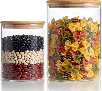 32oz - Glass Jars with Bamboo Lids, Glass Pantry Storage Containers with Airtight Lids, Round Air Tigh Food Storage Canisters for Cereal, Pasta, Flour, Sugar, Rice, Best for Kitchen Organizer
