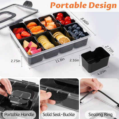 TCHZA Snackle Box Container, Dishwasher Safety - Divided Serving Tray with Lid and Handle, Charcuterie Board for Portable Snack Platters - Clear Organizer for Fruits Snacks,Perfect for Road Travel