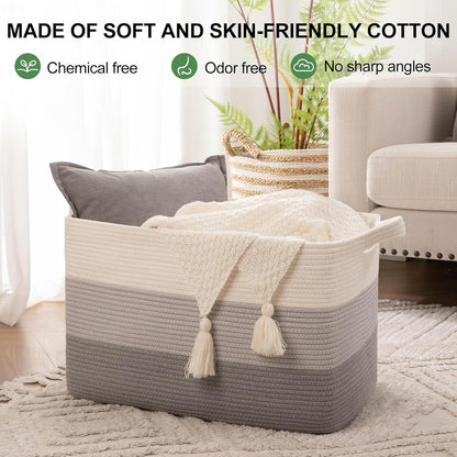 OIAHOMY Storage Basket, Woven Baskets for Storage, Cotton Rope Basket for toys,Towel Baskets for Bathroom - Pack of 3, Gradient Yellow