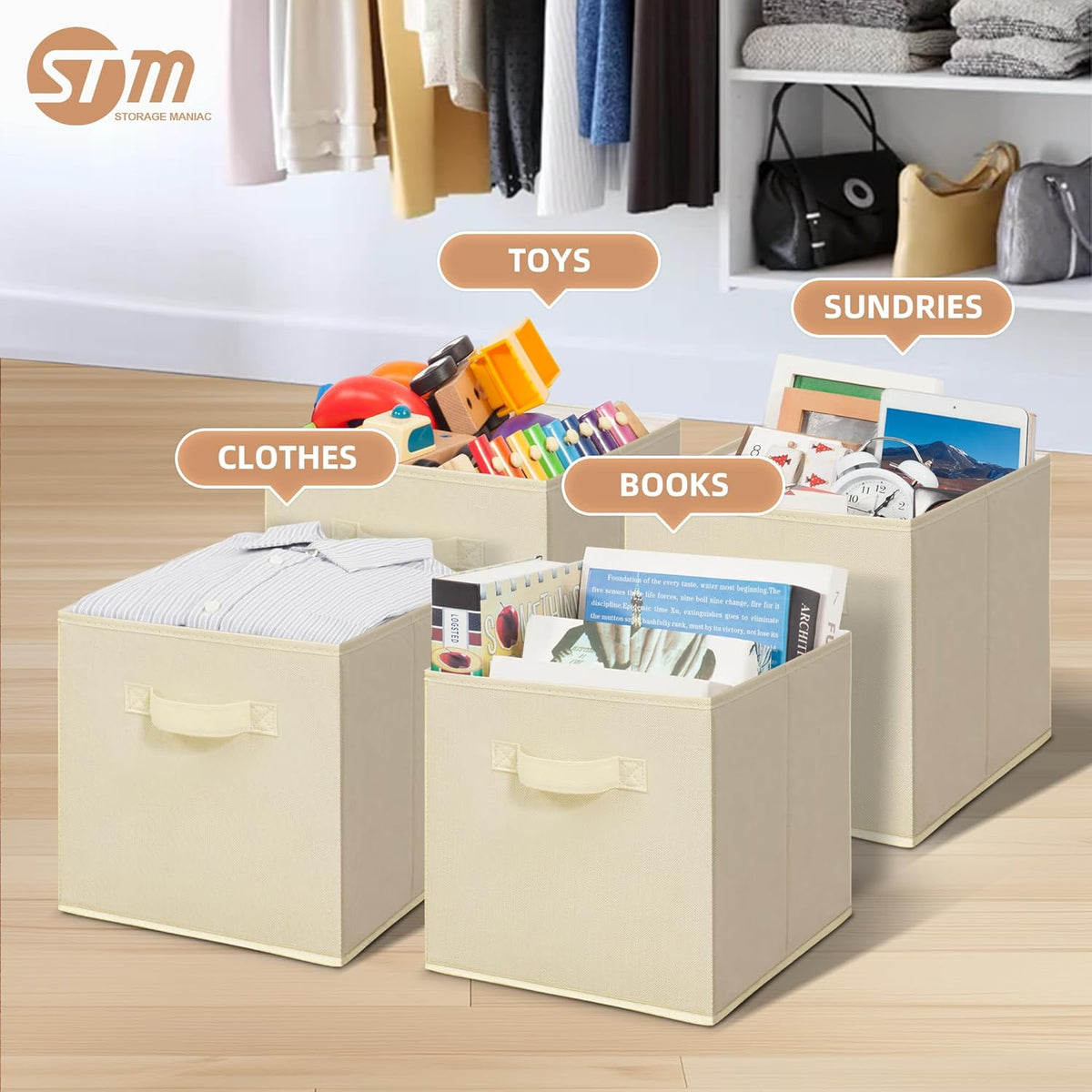 STORAGE MANIAC Storage Cubes, 11 Inch Durable 6 Pack Fabric Foldable Collapsible Bins with Handles for Organization, Closet, Shelves, Offices, Toys, Black