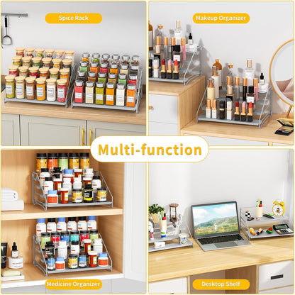 RCHYFEED Spice Rack Organizer for Cabinet Pantry,4 Tier Spice Rack Countertop, Depth Adjustable Spice Organization for Cabinet,Tierd Seasoning Organizer for Cabinet(Black) | for Cabinet Pantry