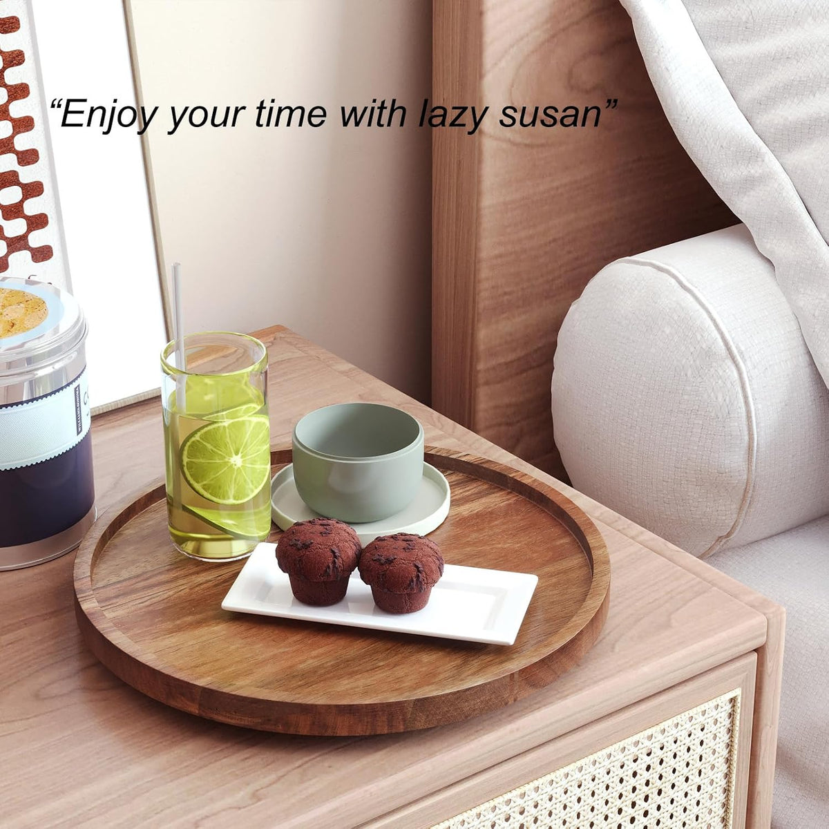 VERTORGAN Lazy Susan Organizer for Kitchen,Acacia Wood Turntable for Cabinet, Pantry, Table, Countertop, Vanity, Spice Rack（Small）
