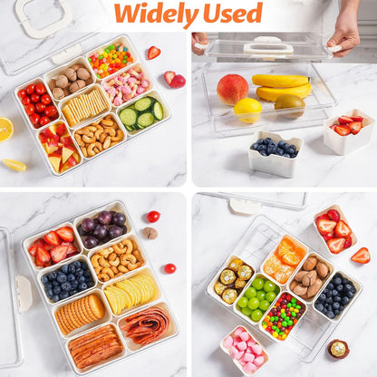 TCHZA Snackle Box Container, Dishwasher Safety - Divided Serving Tray with Lid and Handle, Charcuterie Board for Portable Snack Platters - Clear Organizer for Fruits Snacks,Perfect for Road Travel